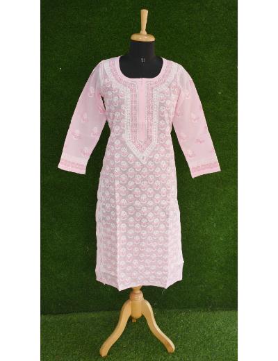 Buy Lucknow Chikan Kari Sherwani Pattern Chikan Kurti (Small, Pink) at  Amazon.in