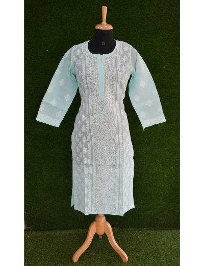 Lucknowi Chikankari Cotton Kurti Kurta for Women, White Net Embroidery  Dress Top | eBay